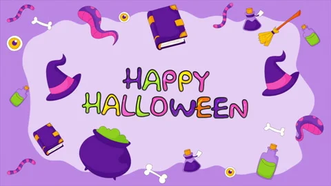 Funny Halloween Cartoon Elements Background Stock Footage 251566469