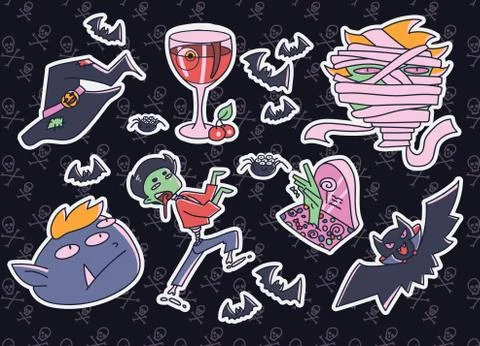 Funny Halloween elements set Stock Illustration