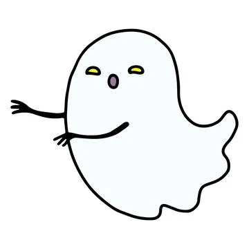Funny Halloween Ghost Character. Hand Drawn Doodle Ghost Face Emotion. Cute Stock Illustration