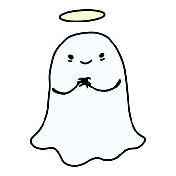 Funny Halloween Ghost Character. Hand Drawn Doodle Ghost Face Emotion. Cute Stock Illustration