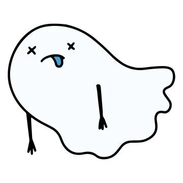 Funny Halloween Ghost Character. Hand Drawn Doodle Ghost Face Emotion. Cute Stock Illustration