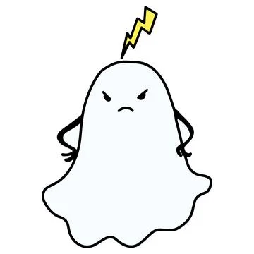 Funny Halloween Ghost Character. Hand Drawn Doodle Ghost Face Emotion. Cute Stock Illustration
