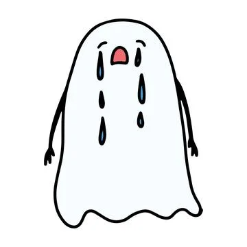 Funny Halloween Ghost Character. Hand Drawn Doodle Ghost Face Emotion. Cute Stock Illustration