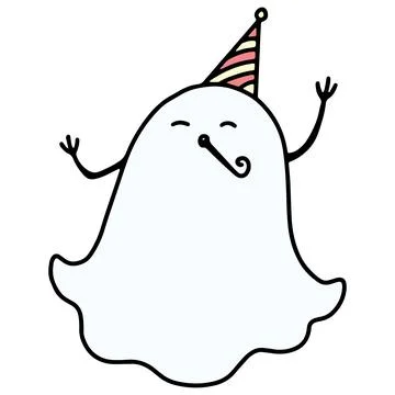 Funny Halloween Ghost Character. Hand Drawn Doodle Ghost Face Emotion. Cute Stock Illustration