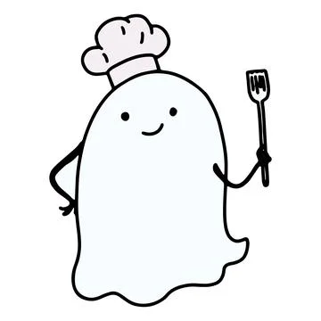 Funny Halloween Ghost Character. Hand Drawn Doodle Ghost Face Emotion. Cute Stock Illustration