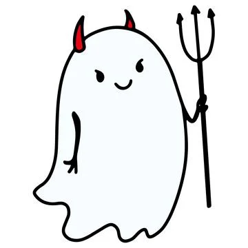 Funny Halloween Ghost Character. Hand Drawn Doodle Ghost Face Emotion. Cute Stock Illustration