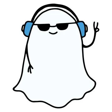 Funny Halloween Ghost Character. Hand Drawn Doodle Ghost Face Emotion. Cute Stock Illustration