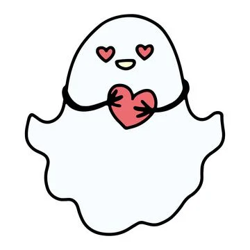 Funny Halloween Ghost Character. Hand Drawn Doodle Ghost Face Emotion. Cute Stock Illustration
