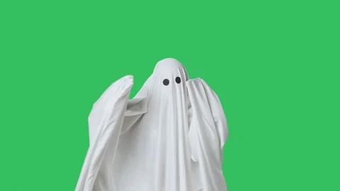 Funny halloween ghost in white sheet dancing cool trendy dance, having fun Stock Footage 285747193