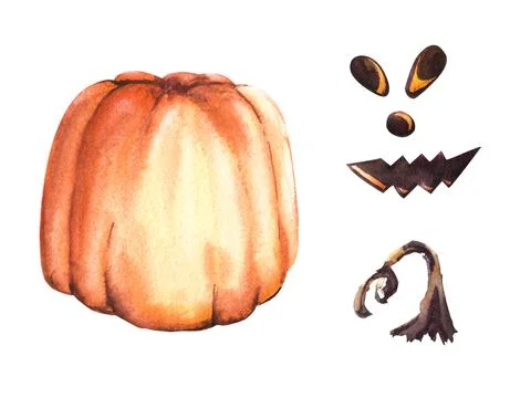 Funny Halloween pumpkin set Put it together Watercolor illustration isolate.. Stock Illustration
