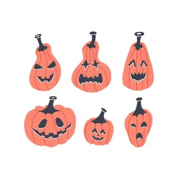 Funny Halloween pumpkins set vector illustration. Simple flat style. Stock Illustration