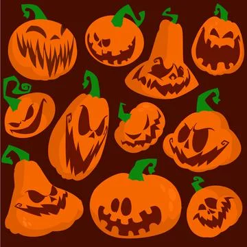 Funny Halloween pumpkins set vector illustration. Simple flat style. Stock Illustration