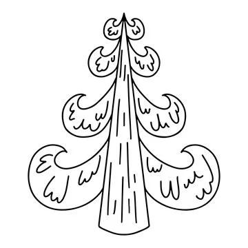 Funny hand drawing vector illustration of a Christmas fir tree in doodle styl Stock Illustration
