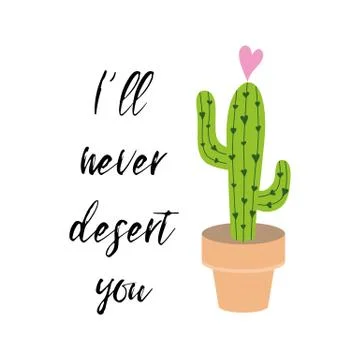 Funny hand drawn cactus print with inspirational cutequote Illustrazione stock