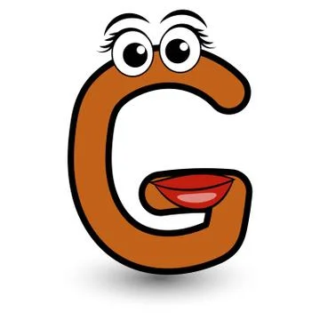 Funny hand drawn cartoon styled font colorful letter G with smiling face Stock Illustration
