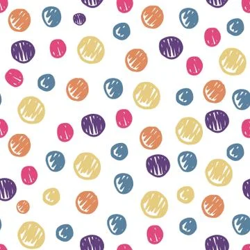 Funny hand drawn circles shape seamless pattern. Colored polka dot backdrop. Stock Illustration