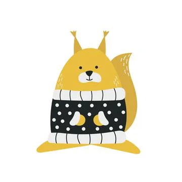 Funny hand-drawn squirrel in sweater on white background. Vector illustration 스톡 일러스트