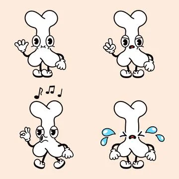 Funny happy bone characters bundle set. Vector hand drawn doodle style tradit Stock Illustration