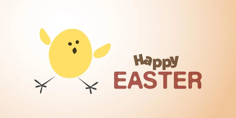 Funny Happy Easter Card with Cute Yellow Chick - Wide Scale Minimalist Holi.. イラスト素材