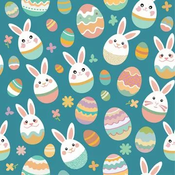 Funny Happy Easter seamless pattern background greeting card with rabbit, bunny Stock Illustration