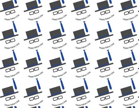 Funny Happy Fathers Day pattern design, with gentleman silhouette and blue ti Stock Illustration