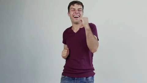 Funny happy man, student dancing celebrating bet winning,  betting concept Stock Footage 208373844