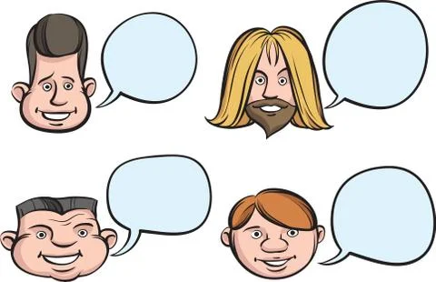 Funny Heads with Speech Bubbles Stock Illustration