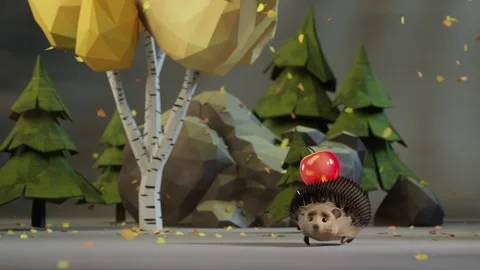 Funny hedgehog is running with an apple Stock Footage 294338577