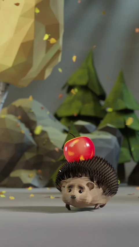Funny hedgehog is running with an apple on its needles 動画素材 294338573