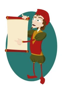 Funny herald showing a blank scroll Stock Illustration