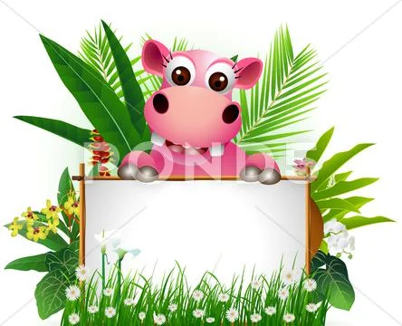 Funny hippo with blank sign Stock Illustration