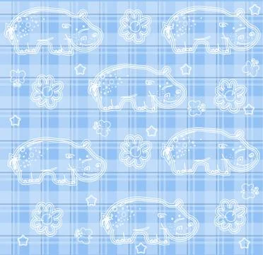 Funny hippopotamus seamless pattern vector Stock Illustration