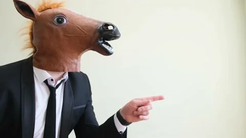 Funny horse head man pointing finger awa... | Stock Video | Pond5