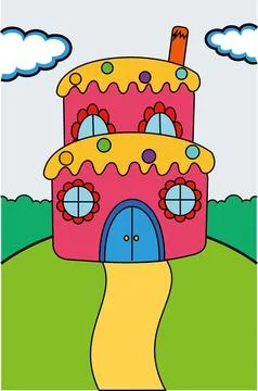 Funny house in the park. Vector illustration of a cute house. Stock Illustration