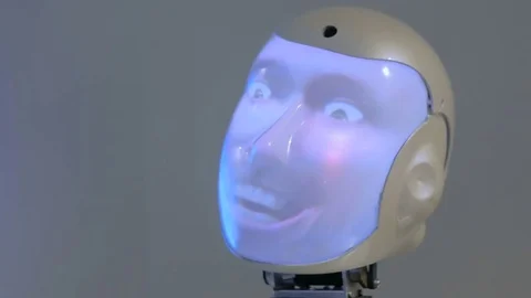 Funny humanoid robot with display face Stock Video Pond5