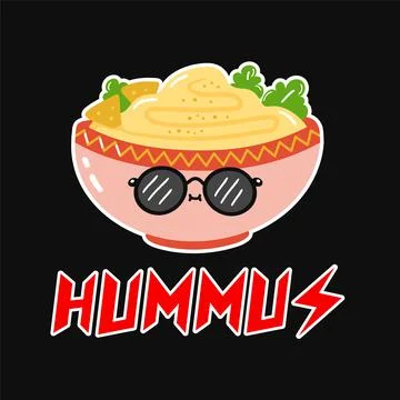 Funny hummus in sunglasses. Vector hand drawn trendy cartoon character Stock Illustration