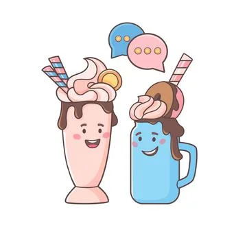 A funny illustration with a conversation about two milkshakes. Vector characters Stock Illustration