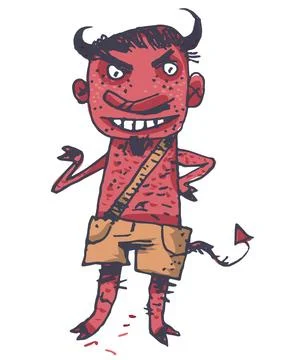 Funny illustration with a red cartoon devil - Vector 스톡 일러스트