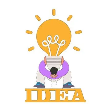 Funny illustration on the theme of the idea. A man is holding a heavy large l Stock Illustration