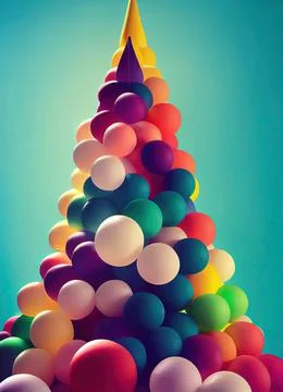 Funny inflatable Christmas tree made of balloons Illustrazione stock
