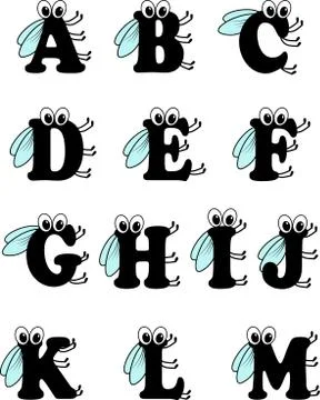 Funny insect alphabet from a to m Stock Illustration