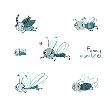 Funny insect cartoon set. Stock Illustration