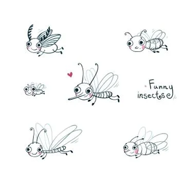 Funny insect cartoon set. Illustrazione stock