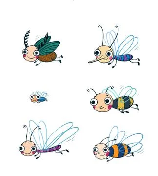 Funny insect cartoon set. Stock Illustration