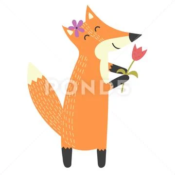 Funny isolated fox with a flower Stock Illustration