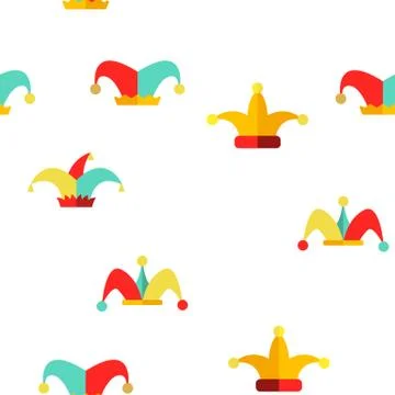 Funny Jester Hat Linear Seamless Pattern Stock Illustration
