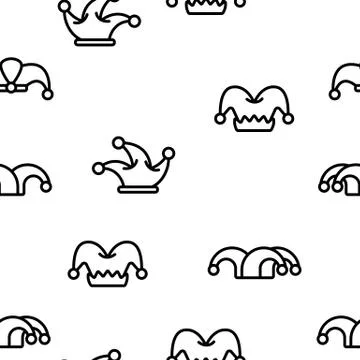 Funny Jester Hat Linear Seamless Pattern Illustrazione stock