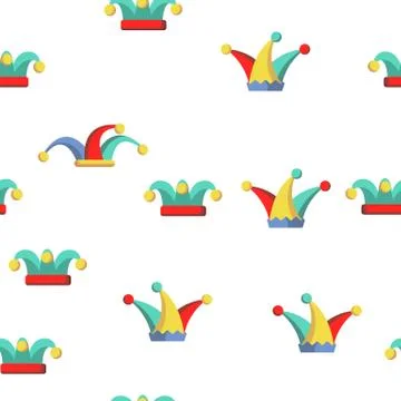 Funny Jester Hat Linear Vector Seamless Pattern イラスト素材