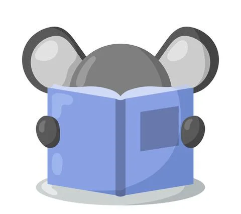 Funny kawaii mouse with book in flat design with shadows. Stock Illustration