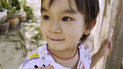 Funny kid boy with rope swing 스톡 동영상 196103773